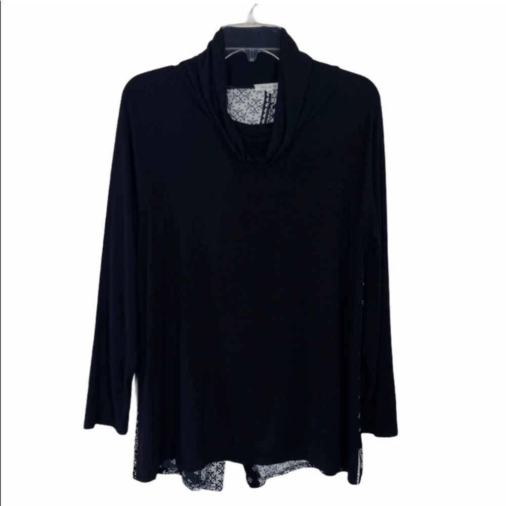 Ava James Black Blouse Patterned Button Down Back… - image 1